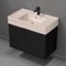 Travertine Style Sink Matte Black Floating Bathroom Vanity, 32 Inch